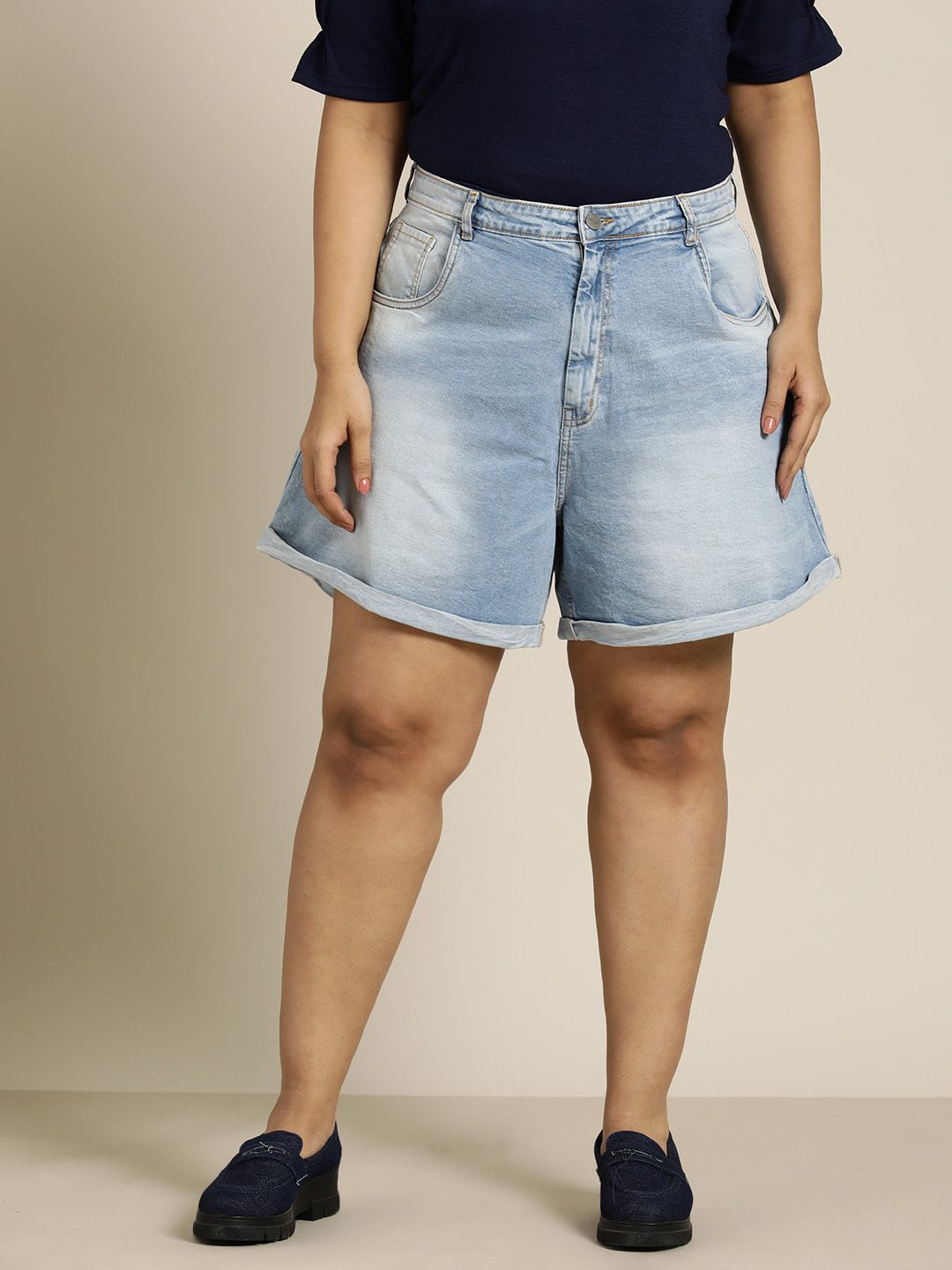 Sztori Women Plus Size Loose Fit Denim Shorts Price in India