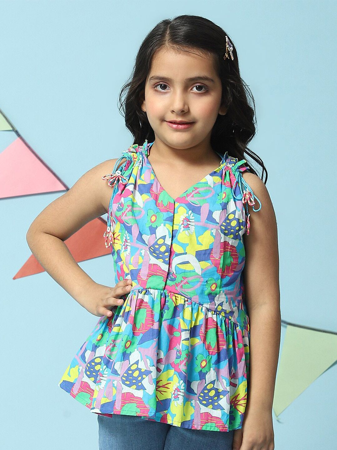 Biba Girls Abstract Print Cotton Peplum Top