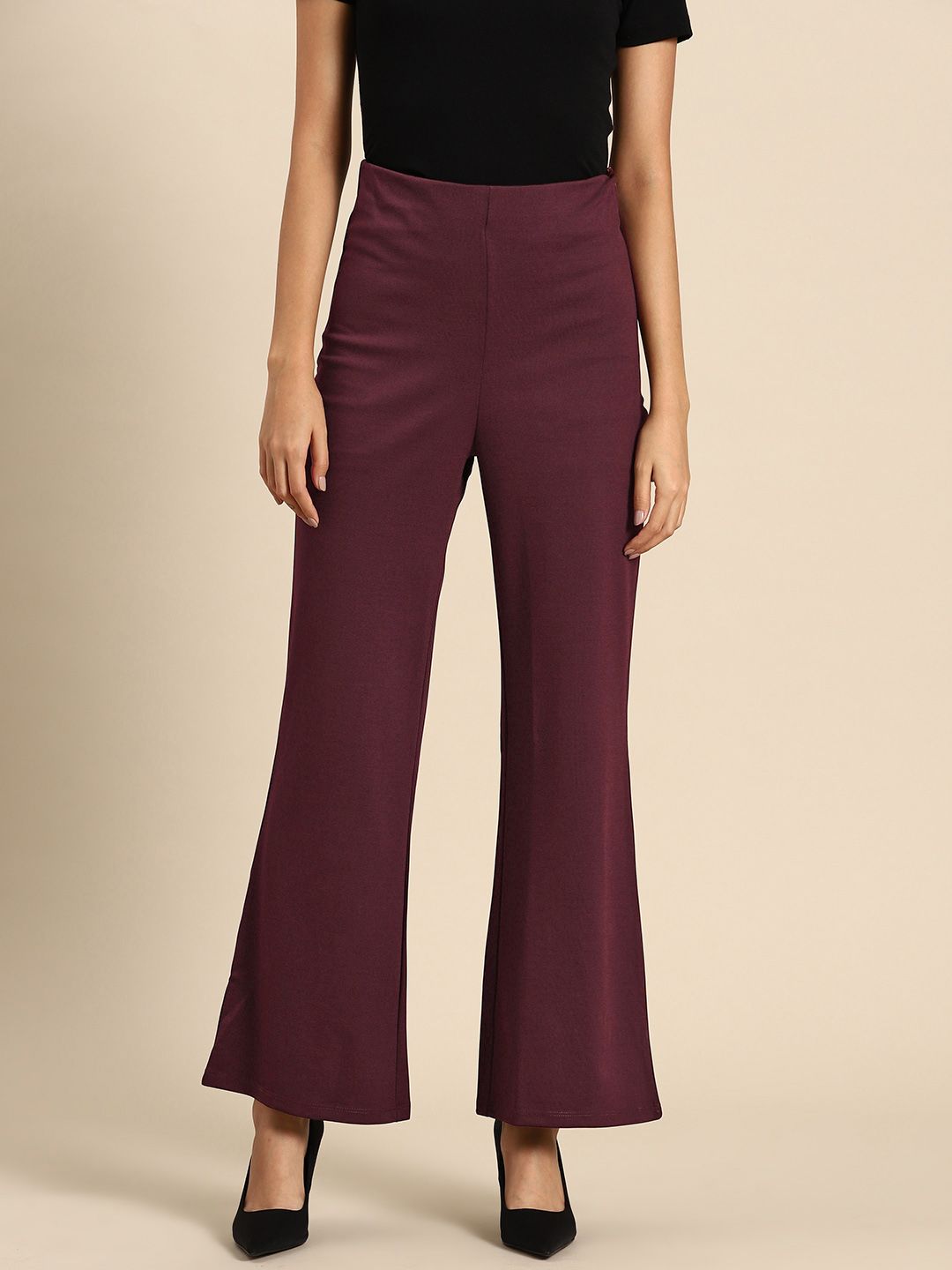 all about you Women Solid High-Rise Parallel Trousers Price in India