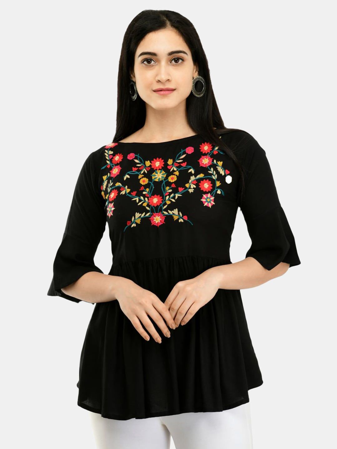 SAAKAA Floral Embroidered Longline Top Price in India