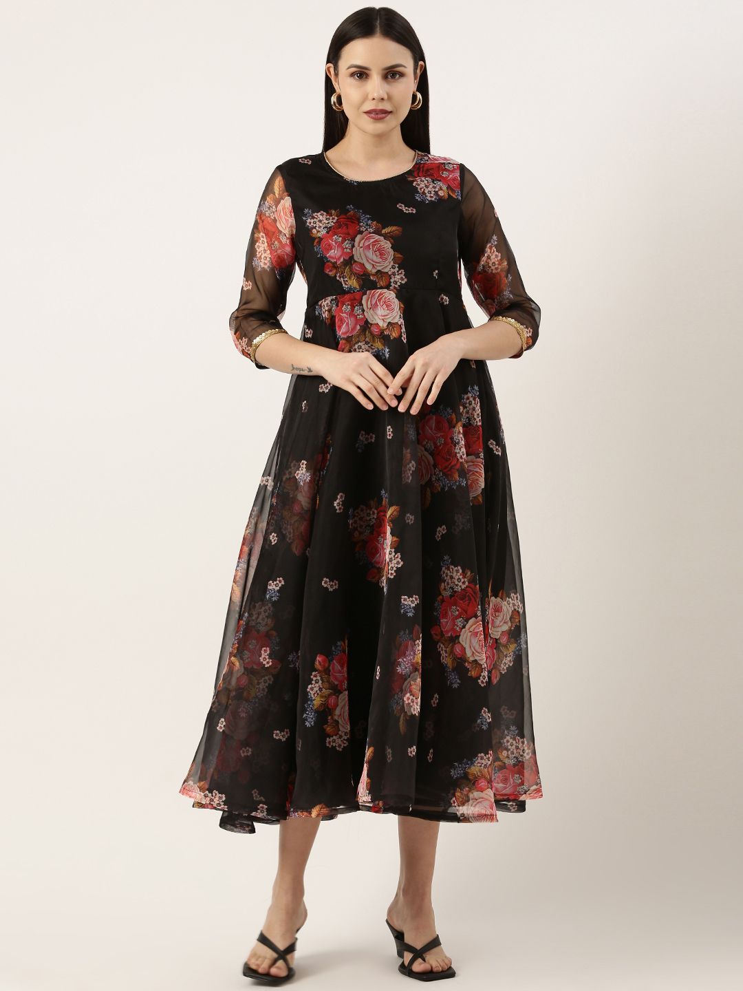 open lace back dress Red And White Floral Organza Anarkali Set