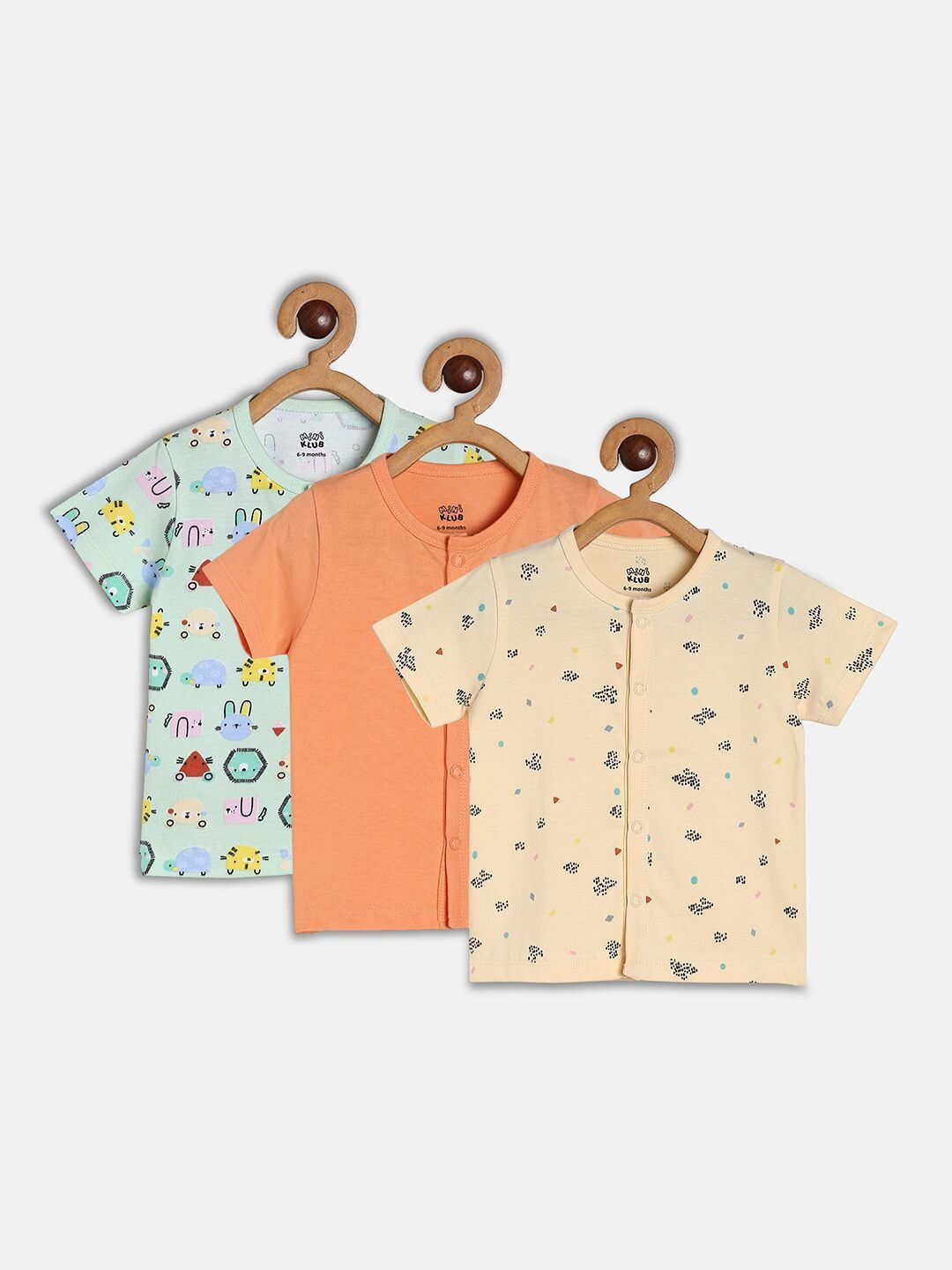 MINI KLUB Infant Boys Pack Of 3 Printed Cotton Open-Front Jhabla