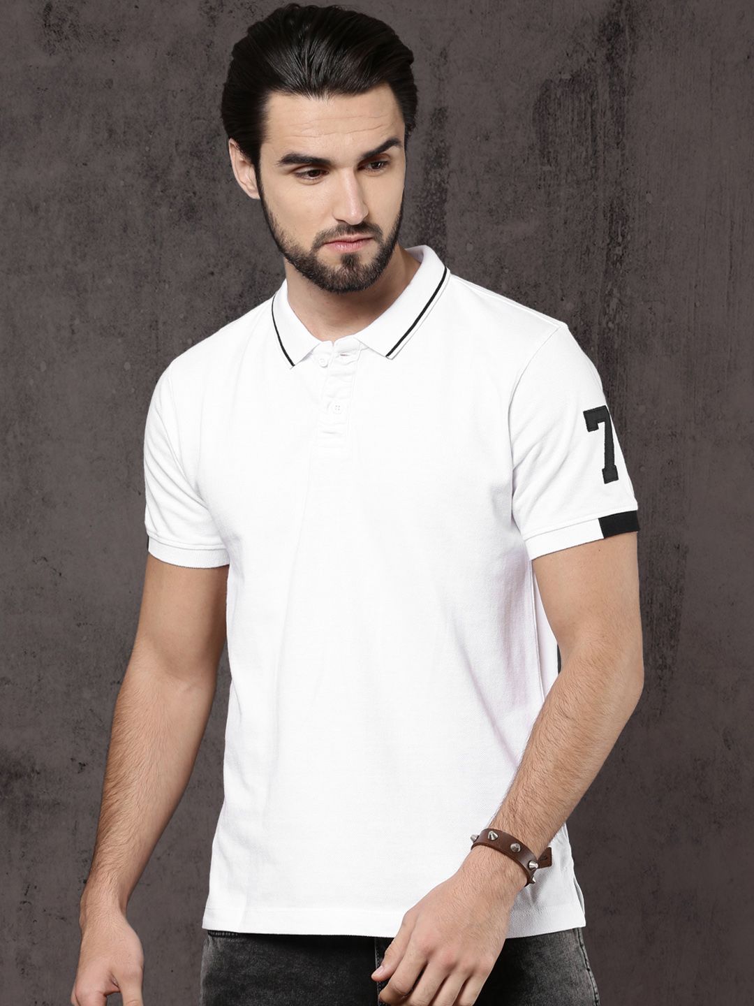 Roadster Men White Solid Polo Collar T-shirt