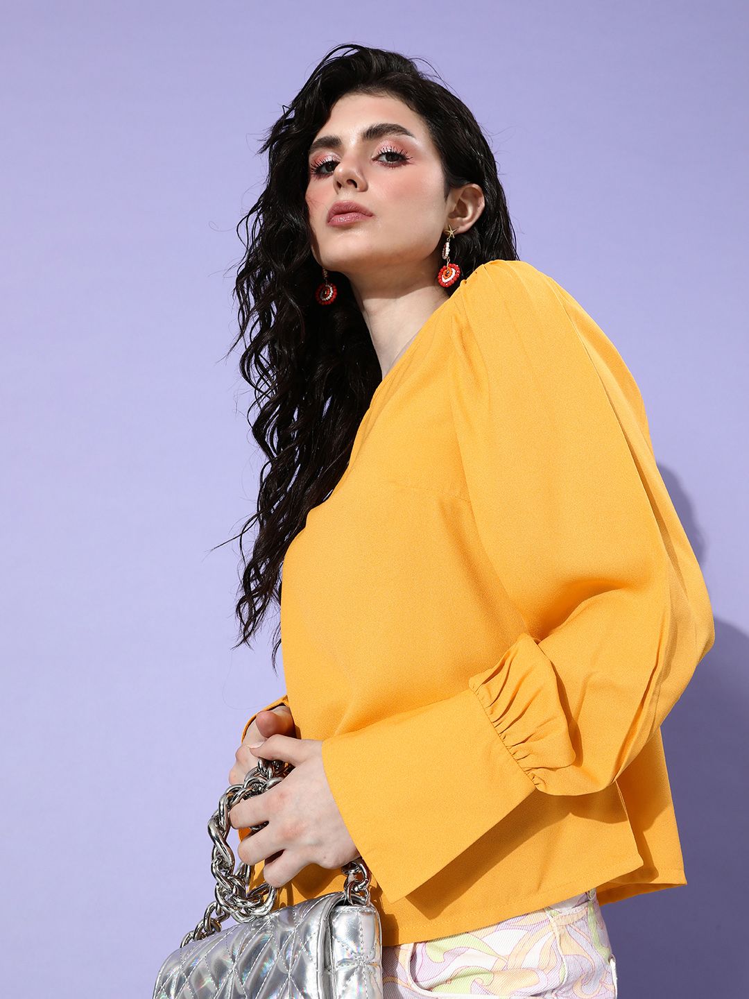 her by invictus Lovely Mustard Yellow Once Upon A Sleeve Top Price in India