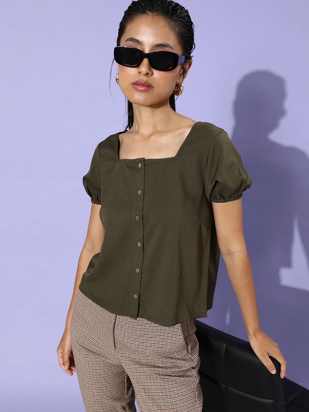 her by invictus Square Neck Puff Sleeve Top Price in India