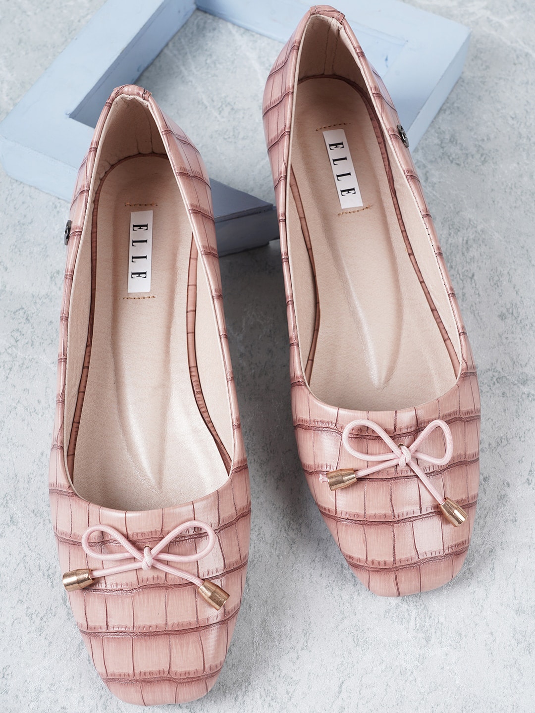 ELLE Women Peach-Coloured Printed Ballerinas with Bows Flats Price in India