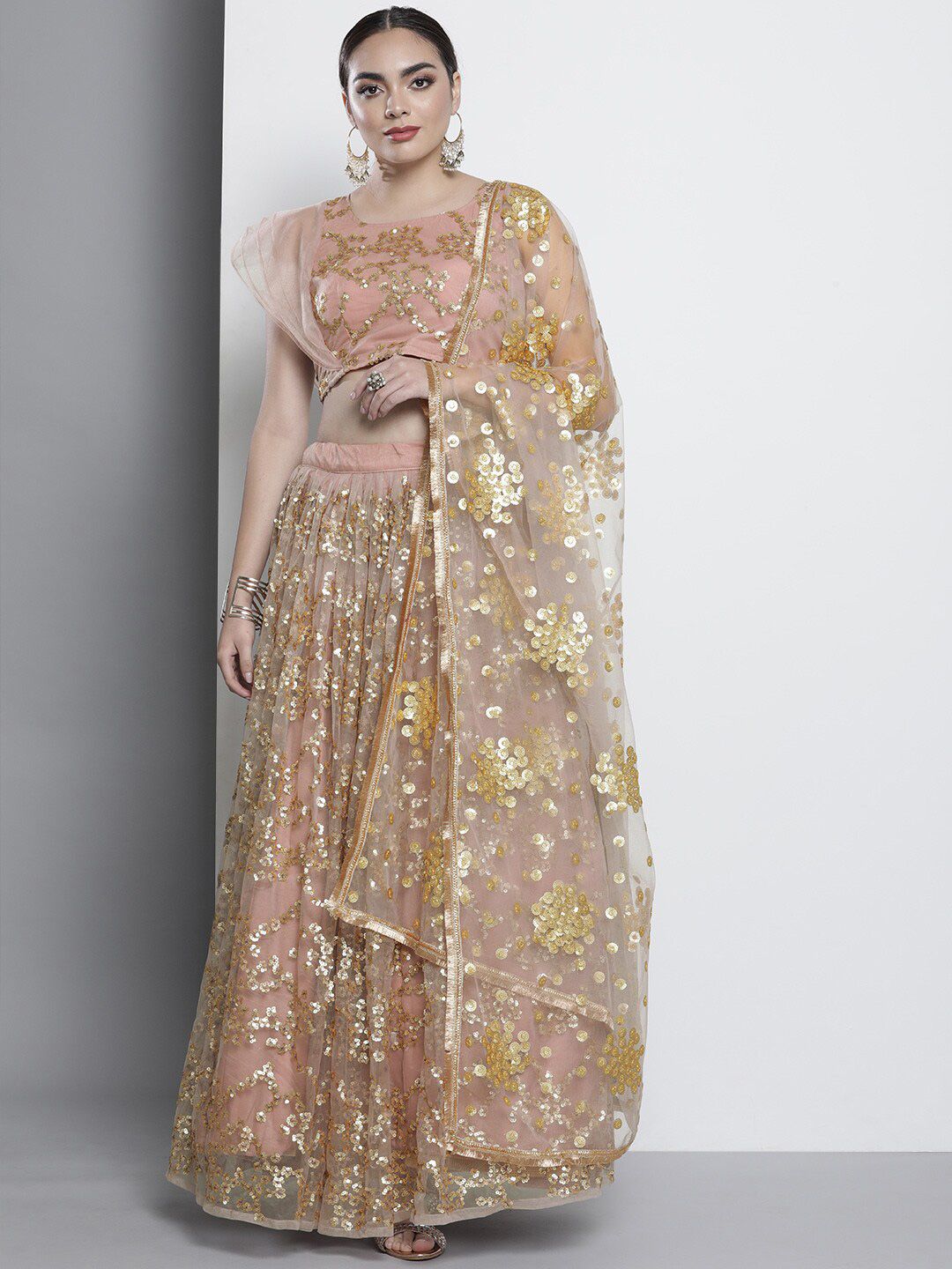 Fusionic Sequins Embellished Semi-Stitched Lehenga & Unstitched Blouse With Dupatta