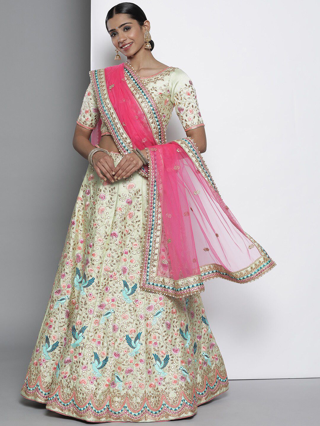 Fusionic Embroidered Thread Work Semi-Stitched Lehenga & Unstitched Blouse With Dupatta Price in India