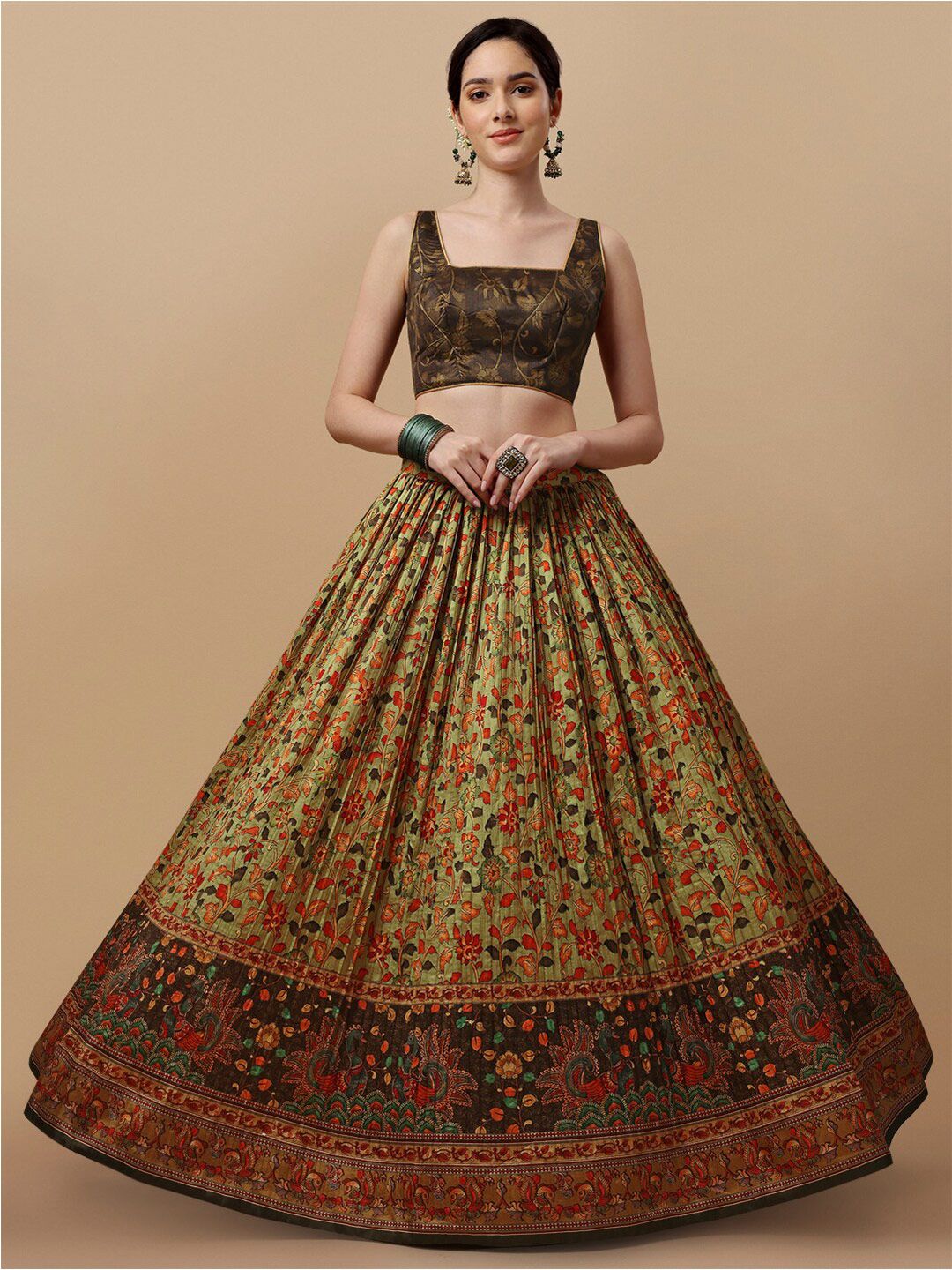 SAPTRANGI Printed Kalamkari Ready to Wear Lehenga & Blouse With Dupatta Price in India