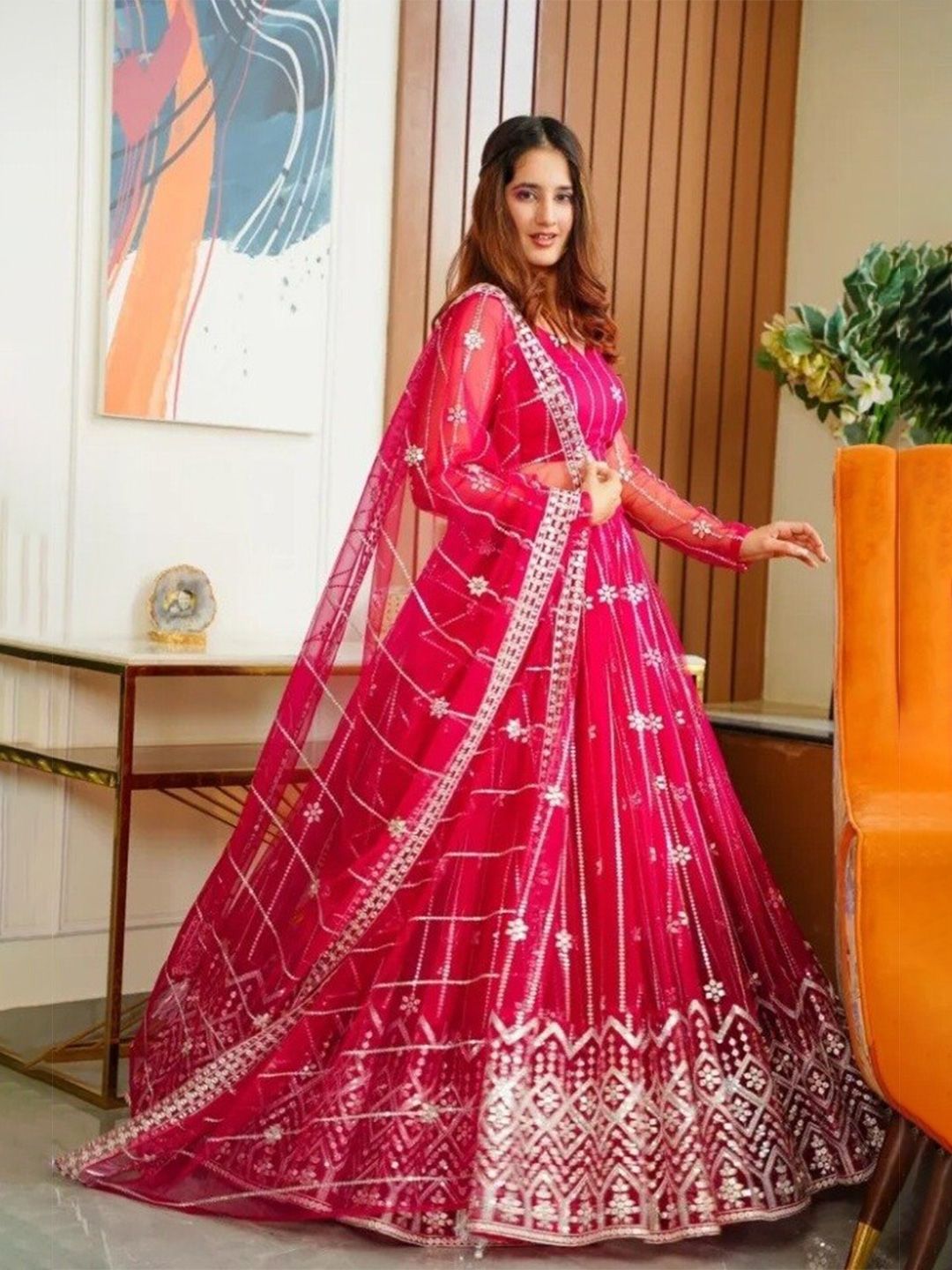 Ethnic Yard Embroidered Semi-Stitched Lehenga & Unstitched Blouse With Dupatta Price in India