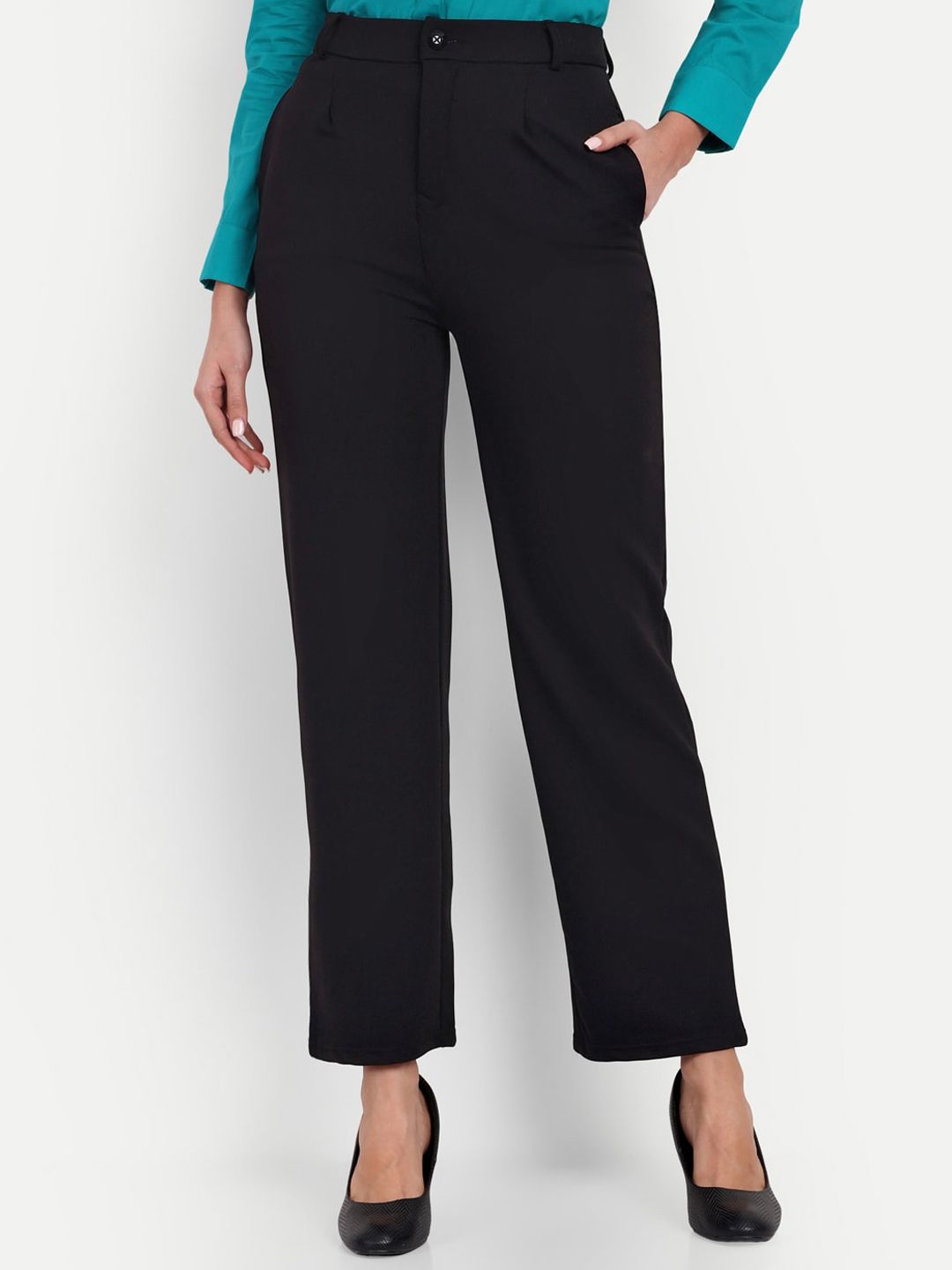 BROADSTAR Women Tailored Straight Fit High-Rise Formal Trousers Price in India