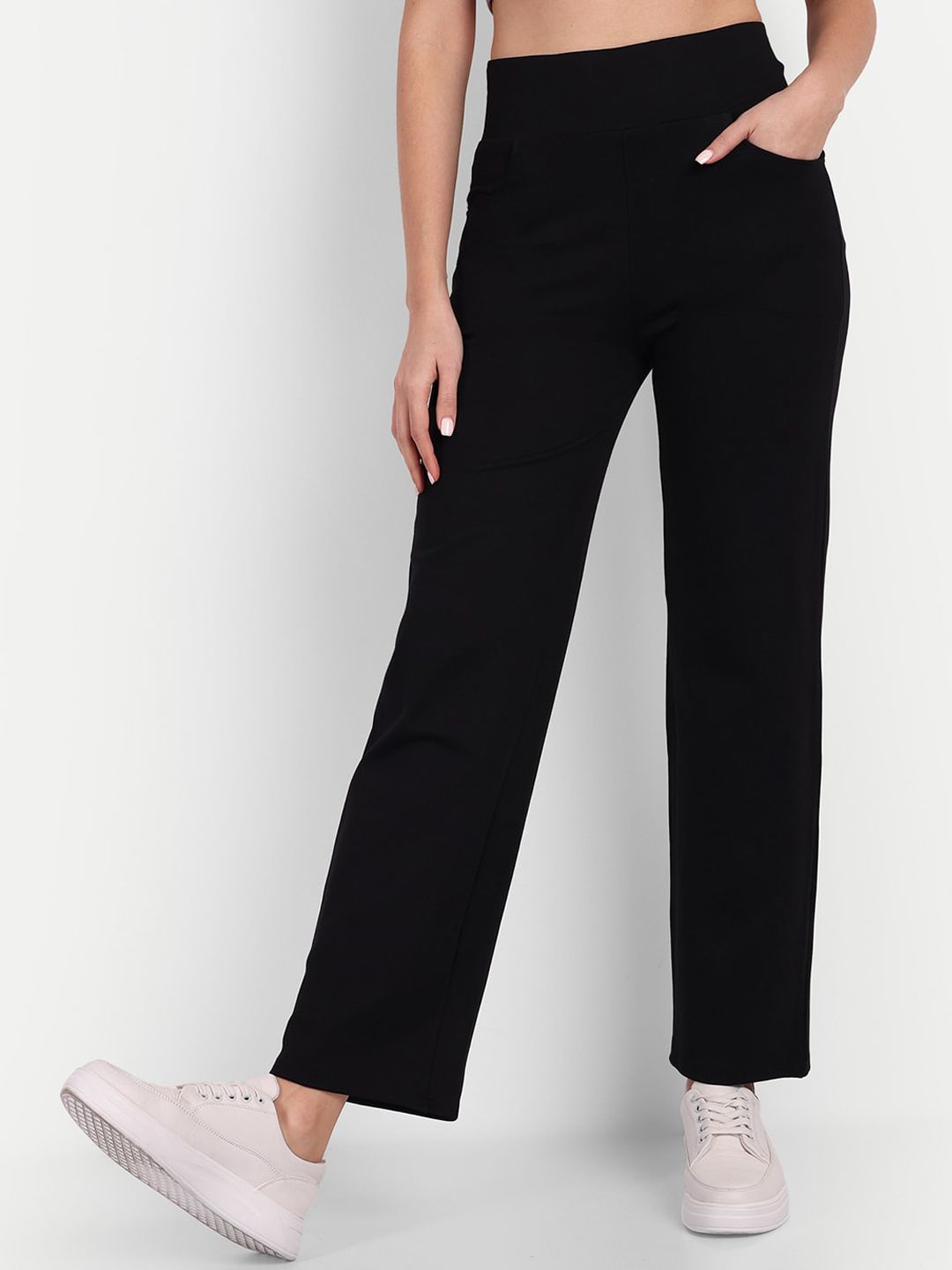 Next One Women Relaxed Straight Leg Straight Fit High-Rise Easy Wash Trousers Price in India