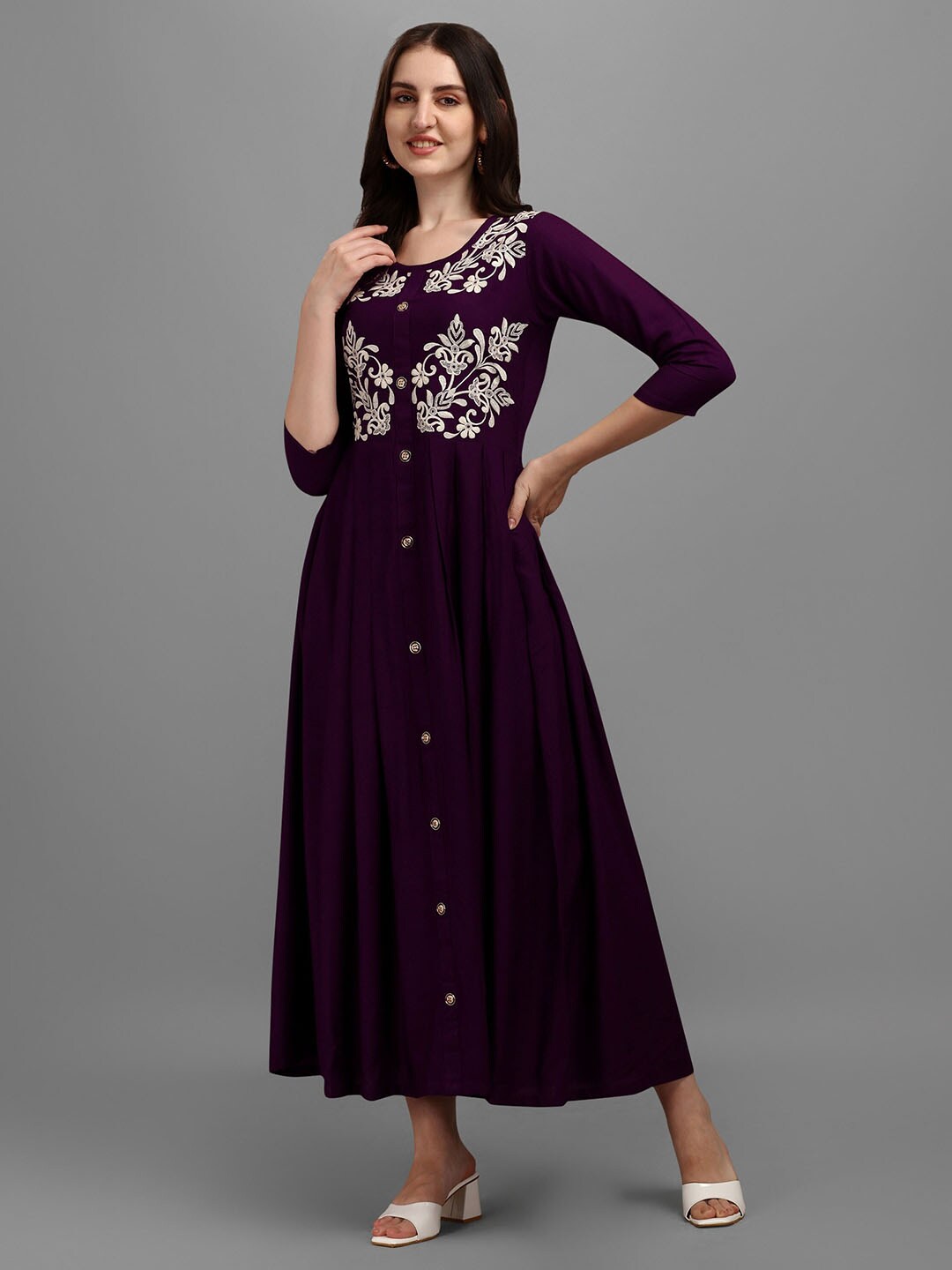 Vaidehi Fashion Embroidered Round Neck Maxi Dress Price in India