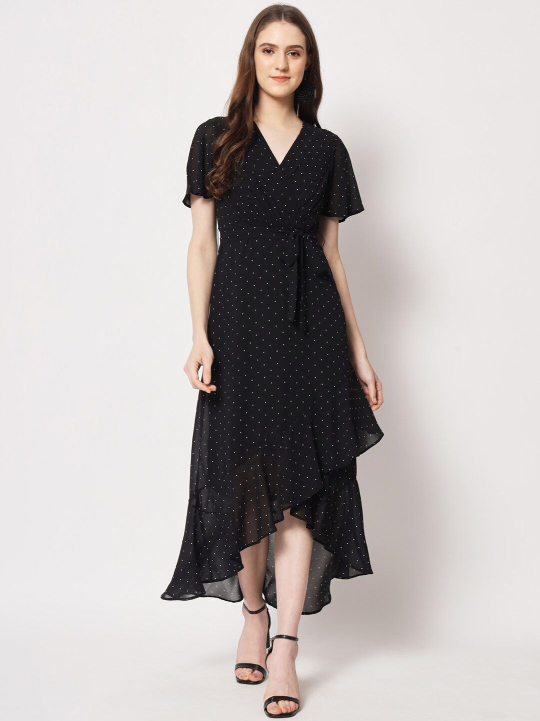 HERE&NOW Polka Dots Printed V-Neck A-Line  Dress Price in India