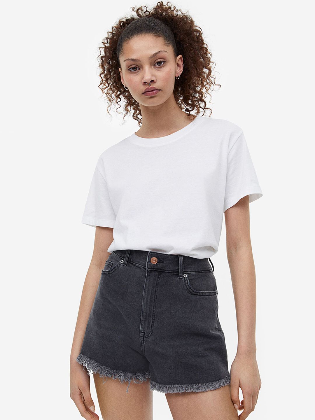 H&M Women High-Waisted Denim Shorts Price in India