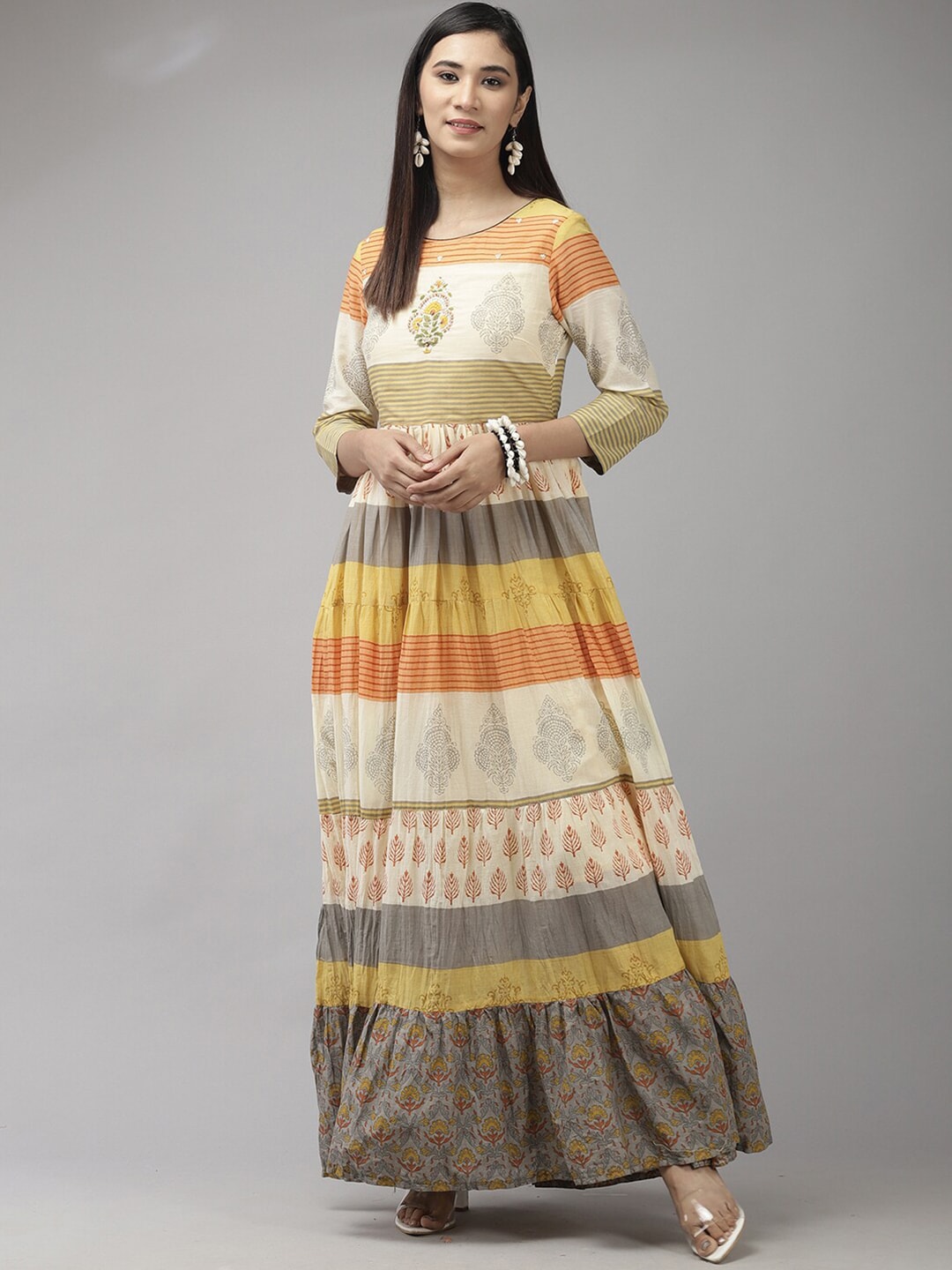 Indo Era Ethnic Motifs Cotton Maxi Dress Price in India