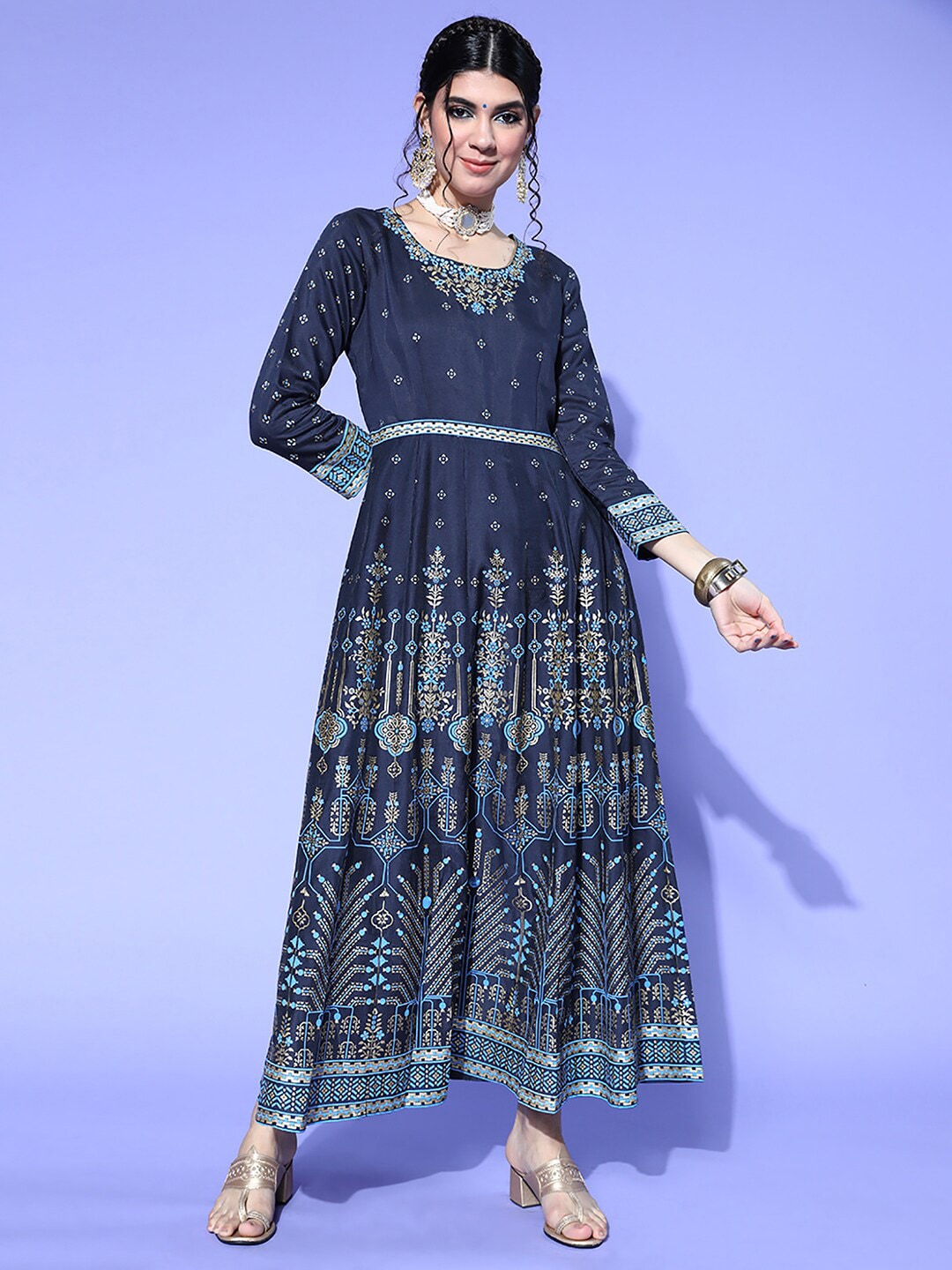 Indo Era Floral Printed Liva Maxi Dress Price in India