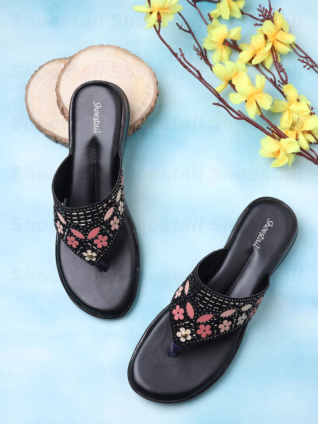 Shoestail Women Embellished Open Toe Flats Price in India