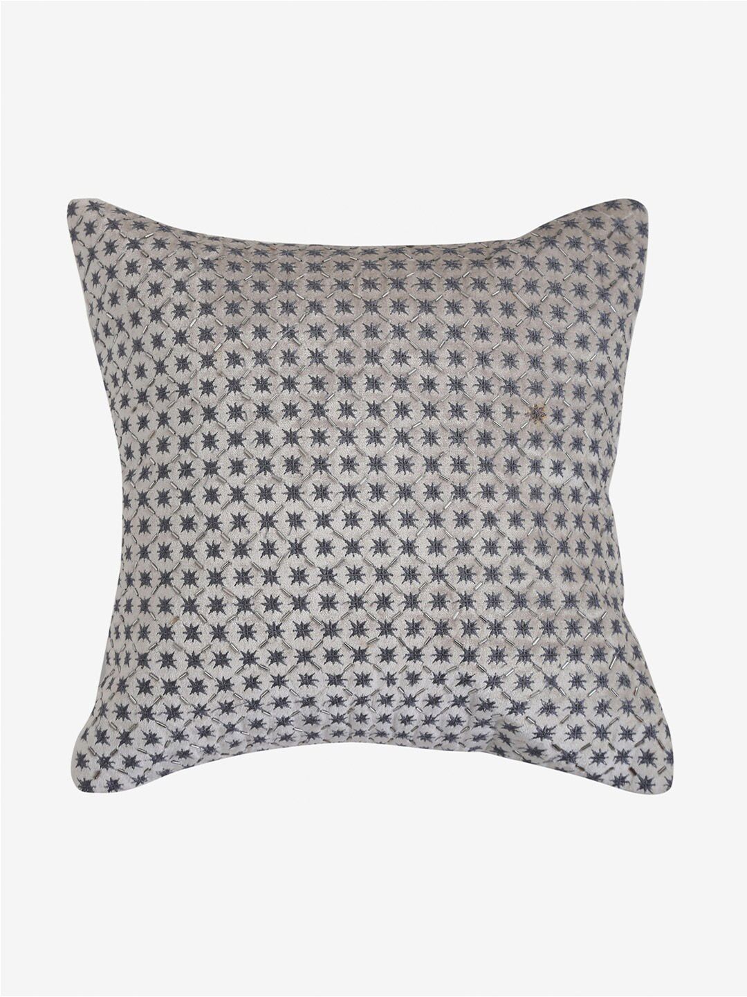 NISRAG HOME Grey Velvet Durable Embroidered Square Cushion Cover -12x12In