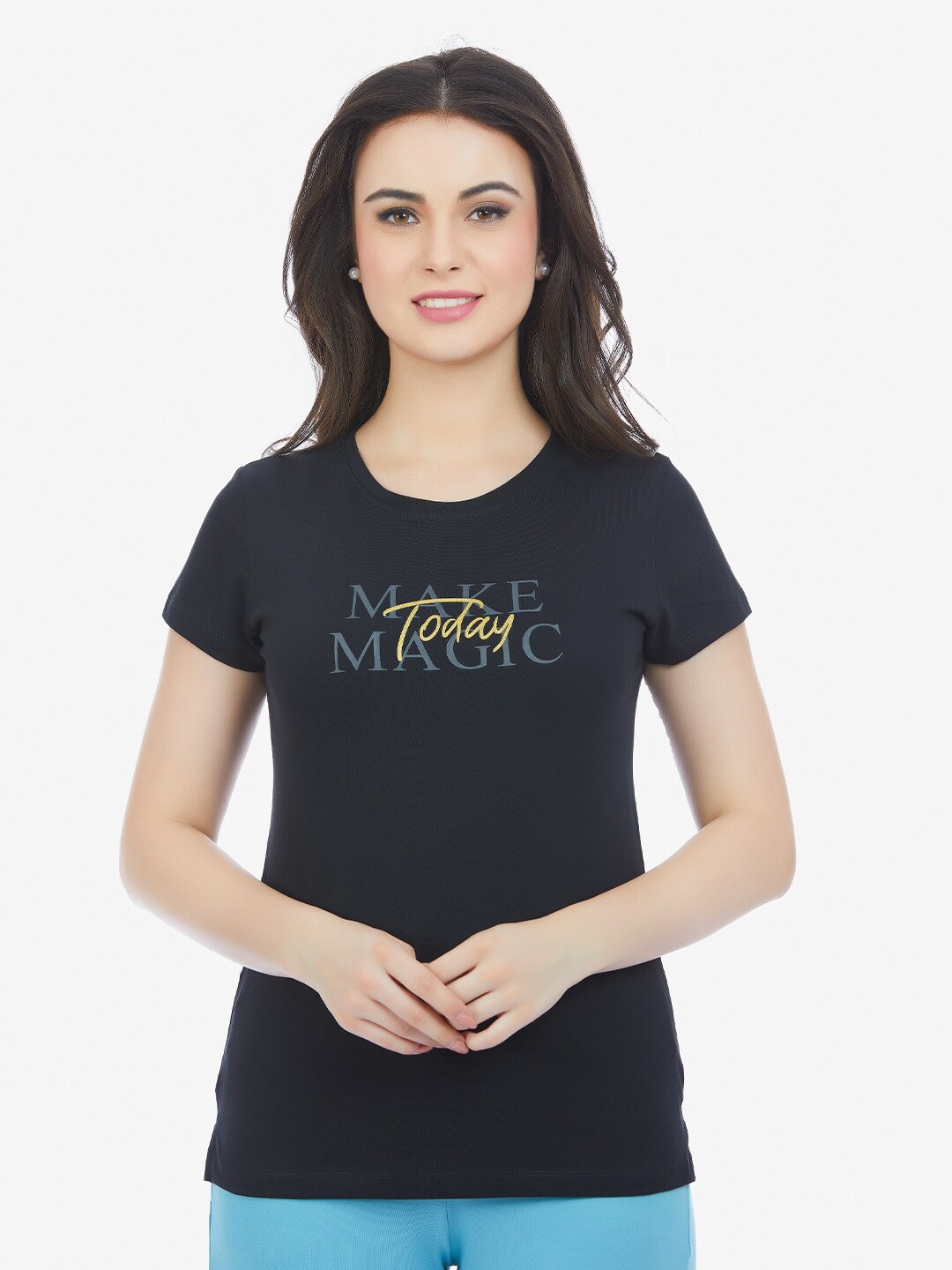 MAYSIXTY Women Typography Printed Cotton T-shirt Price in India