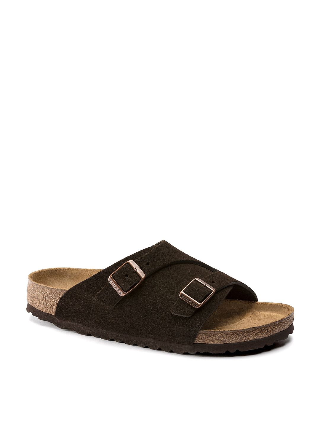 Birkenstock Za1/4Rich Mocca Regular Width Suede Leather Two-Strap Sandals