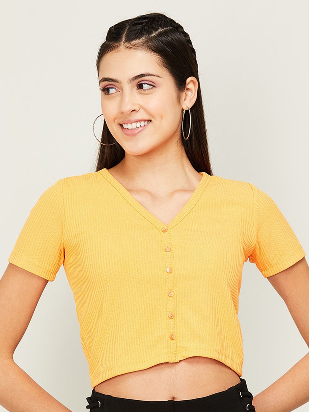 Ginger by Lifestyle Fitted V-Neck Crop Top Price in India