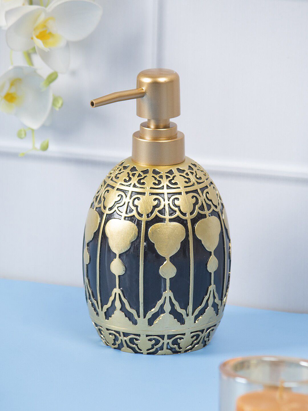MARKET99 Yellow & Black Embossed Design Liquid Soap Dispenser
