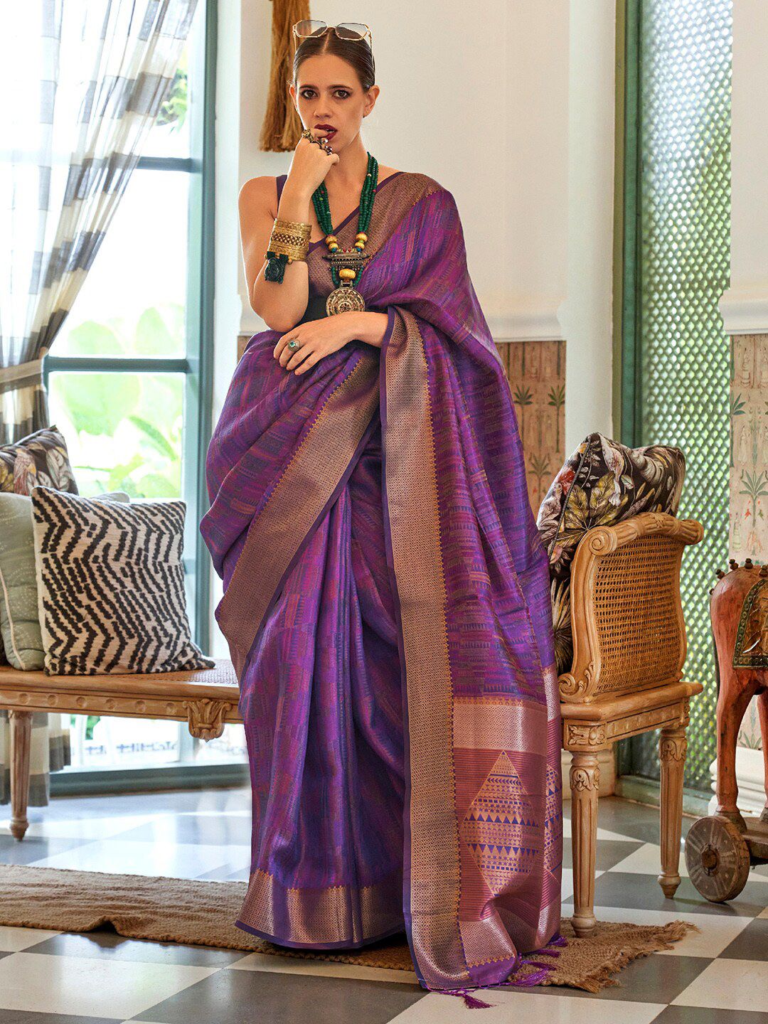 Saree mall Woven Design Zari Organza Banarasi Saree Price in India