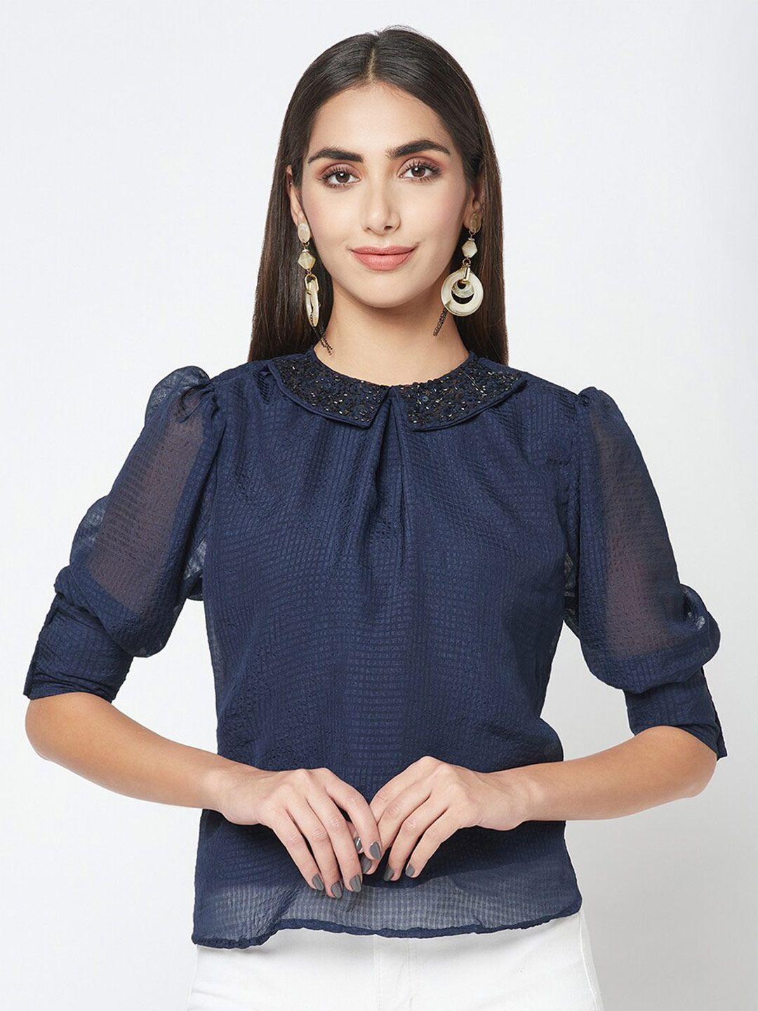 SQew Checked Peter Pan Collar Top Price in India