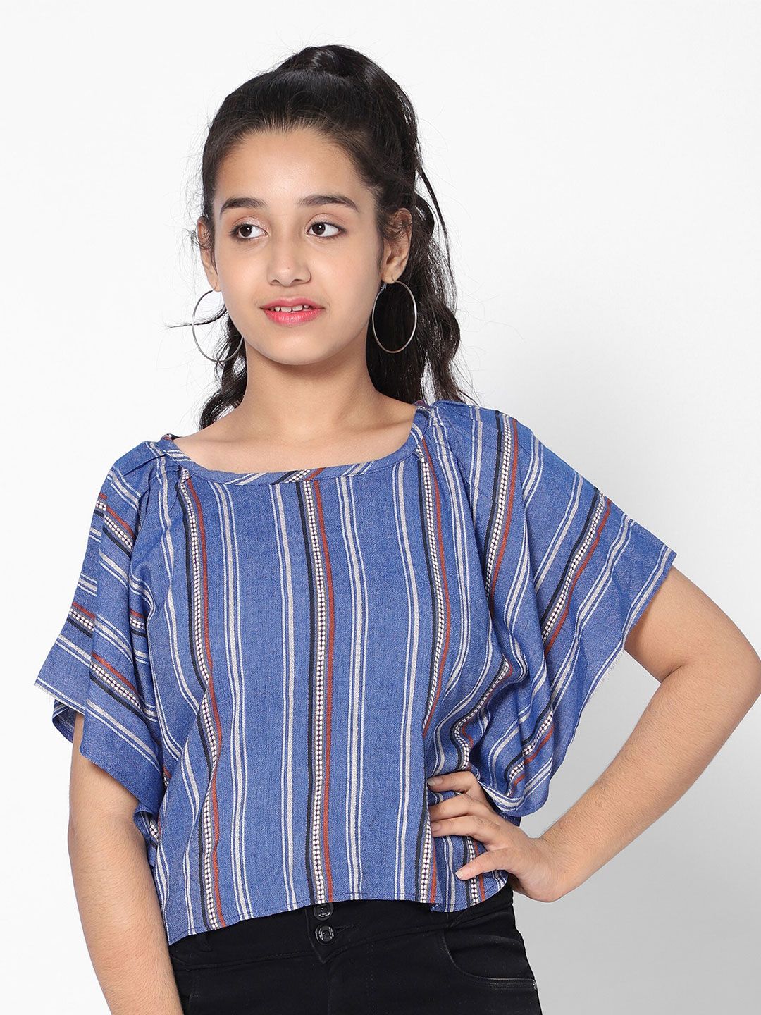 TeenTrums Striped Kimono Sleeves Cotton Top