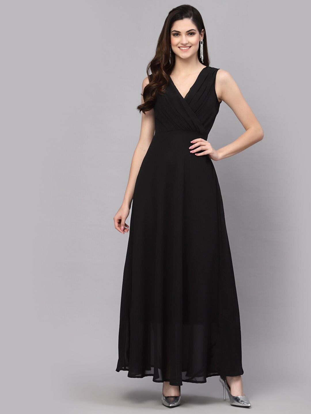 aayu V Neck Sleeveless Georgette Maxi Dress Price in India