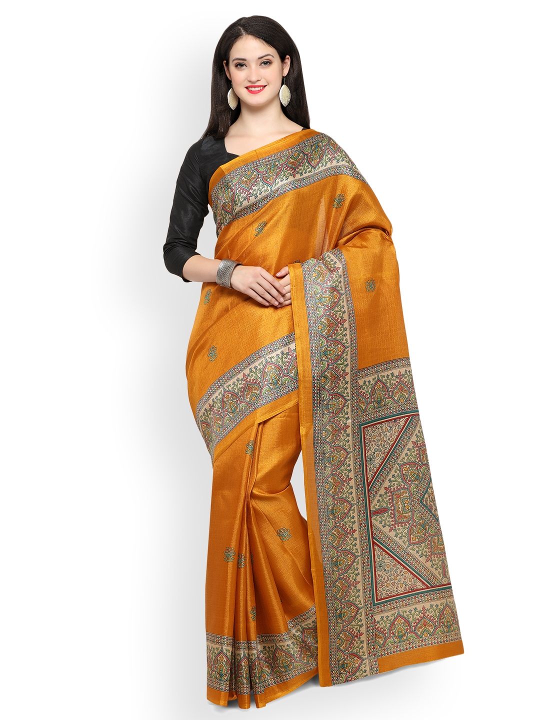 Saree mall Mustard Yellow Art Silk Saree Price in India