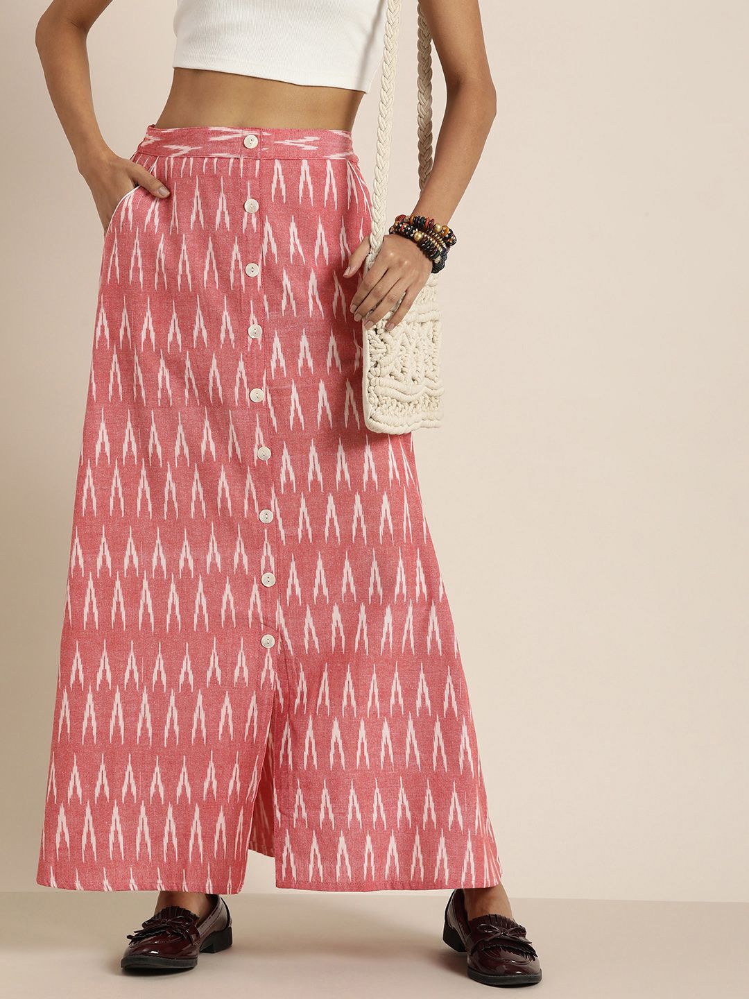 Taavi Ikat Printed A-Line Maxi Skirt Price in India