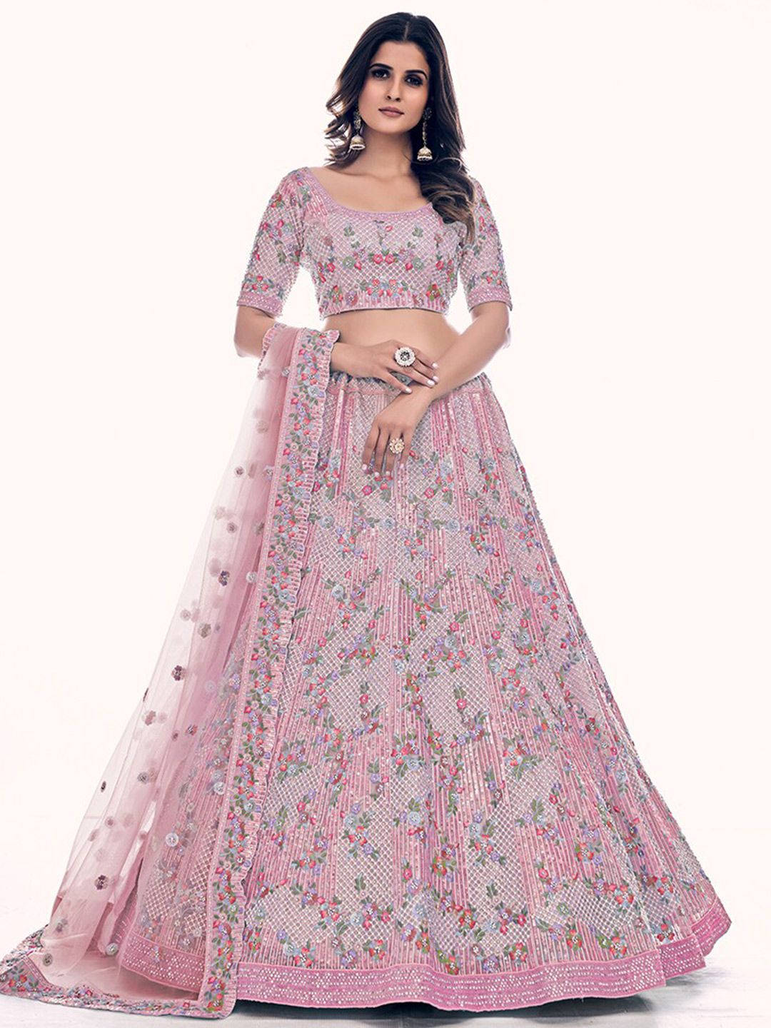 Fusionic Embellished Beads & Stones Semi-Stitched Lehenga & Unstitched Blouse With Dupatta Price in India