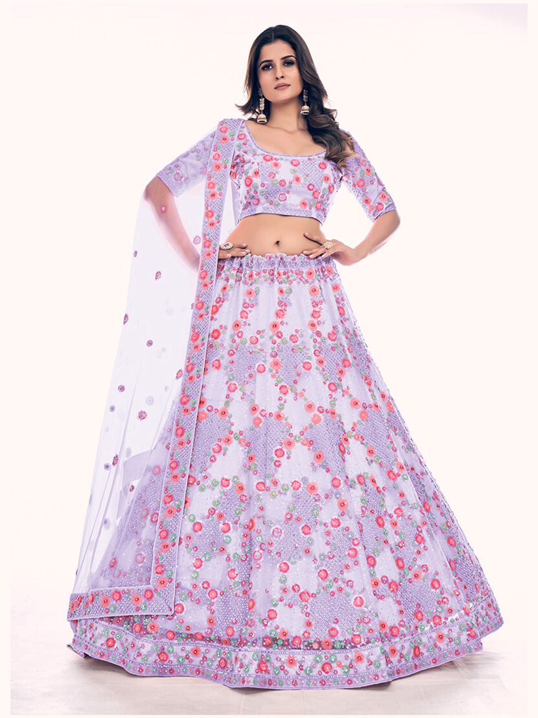 Fusionic Embroidered Net Semi-Stitched Lehenga & Unstitched Blouse With Dupatta Price in India