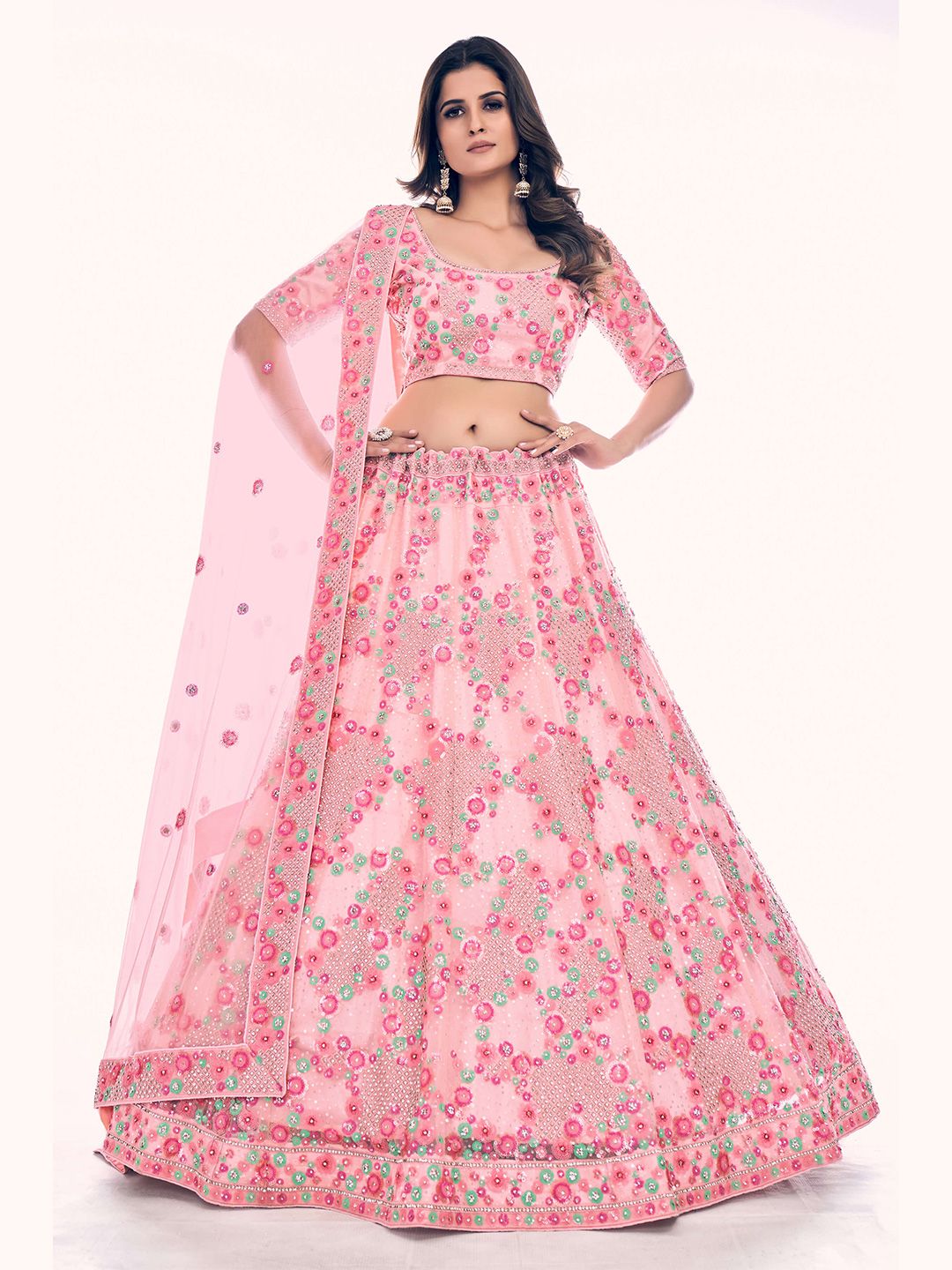 Fusionic Embroidered Thread Work Semi-Stitched Lehenga & Unstitched Blouse With Dupatta Price in India