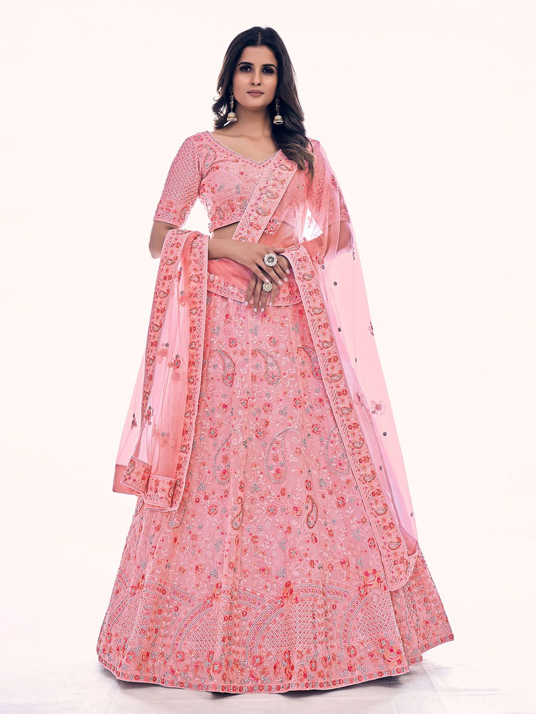 Fusionic Embroidered Beads & Stones Semi-Stitched Lehenga & Unstitched Blouse With Dupatta Price in India