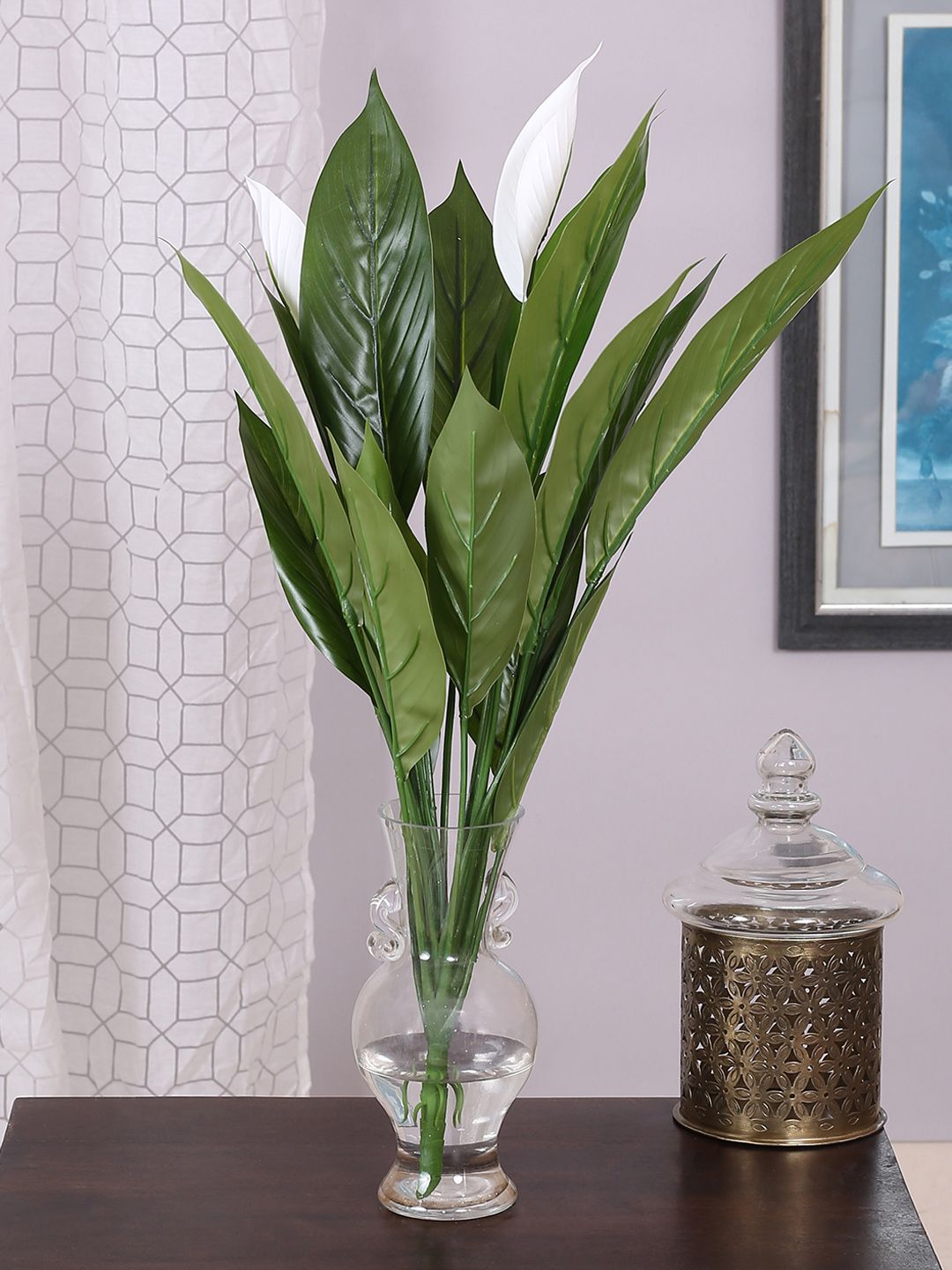 Fourwalls Green & White Artificial Spathe Floor Plant Without Pot Price in India