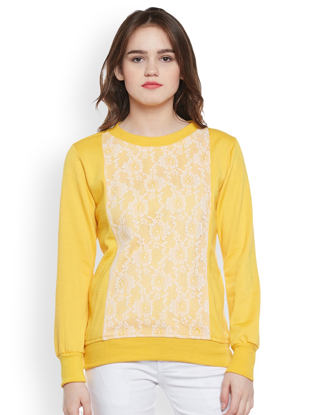 Belle Fille Women Yellow Solid Sweatshirt Price in India