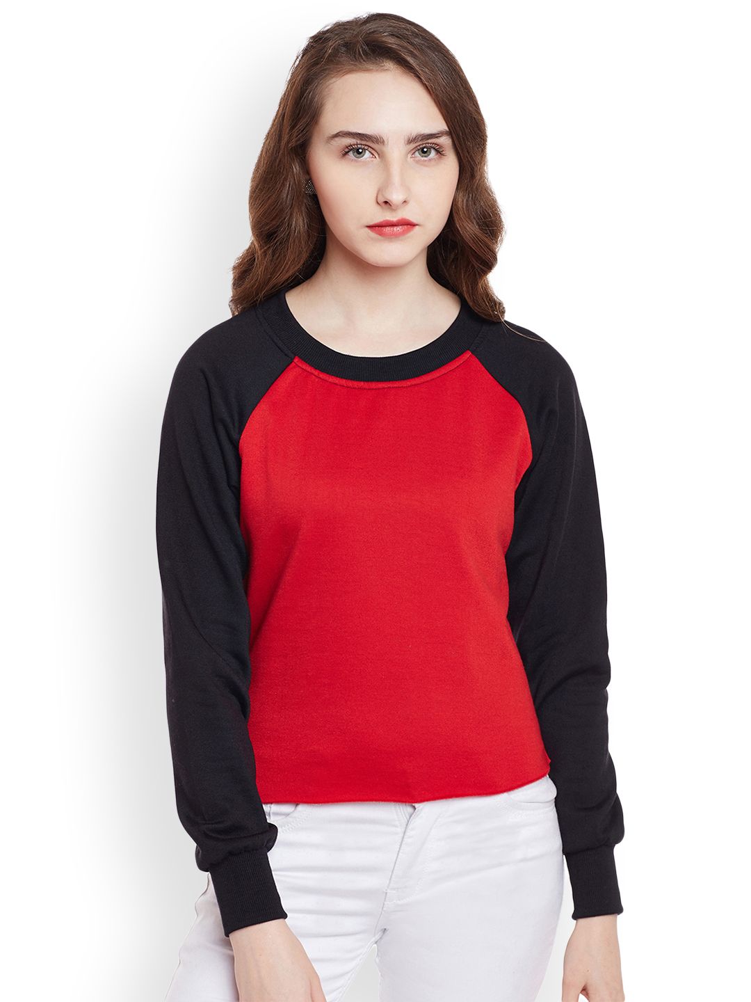 Belle Fille Women Red & Black Solid Sweatshirt Price in India