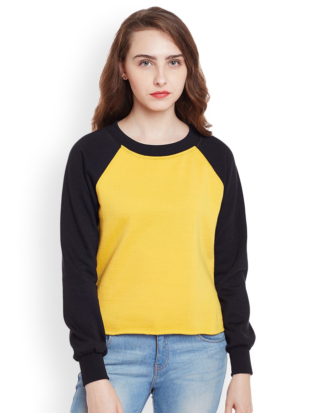 Belle Fille Women Yellow & Black Solid Sweatshirt Price in India