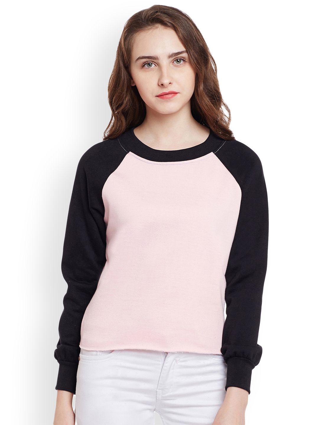 Belle Fille Women Pink & Black Solid Sweatshirt Price in India