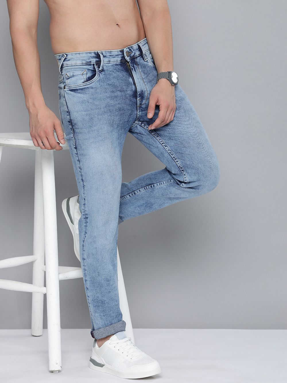 HERE&NOW Men Slim Fit Heavy Fade Stretchable Jeans