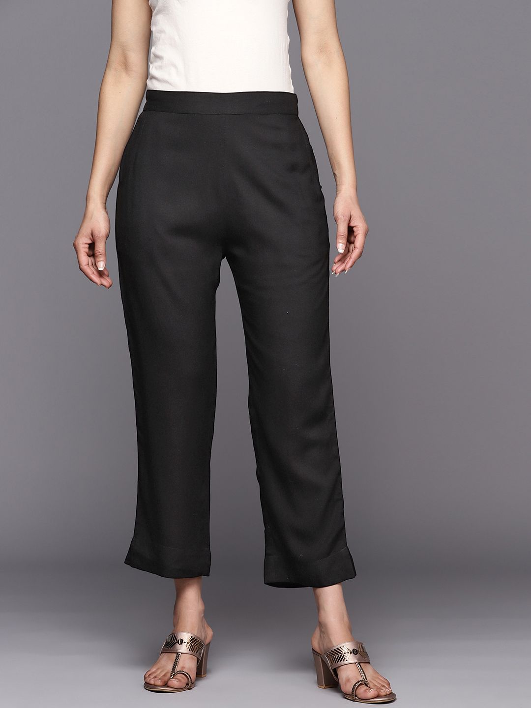 Libas Women Black Slim Fit Trousers Price in India