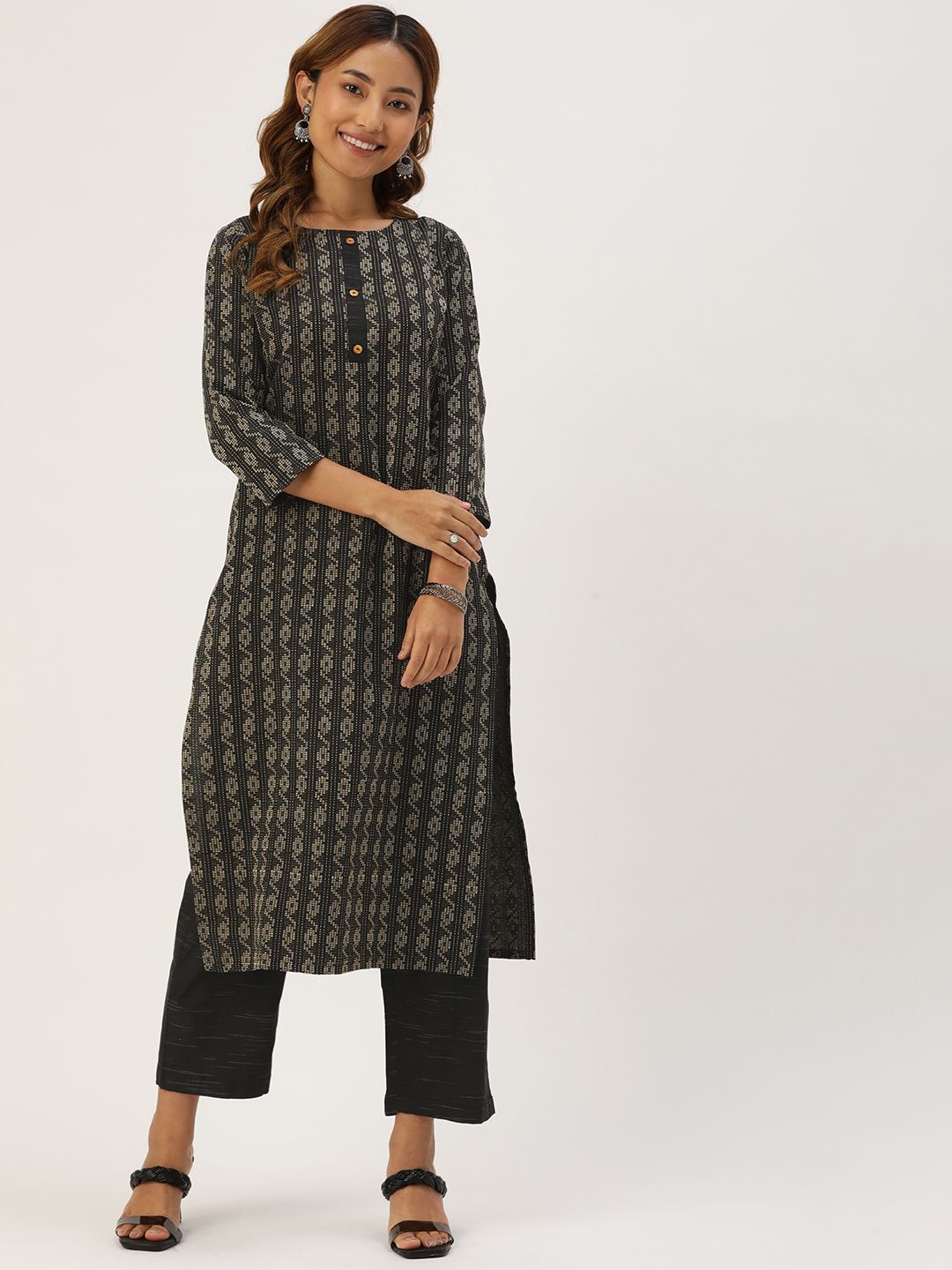 Saanjh Self Design Abstract Pure Cotton Kurta With Trousers Price in India