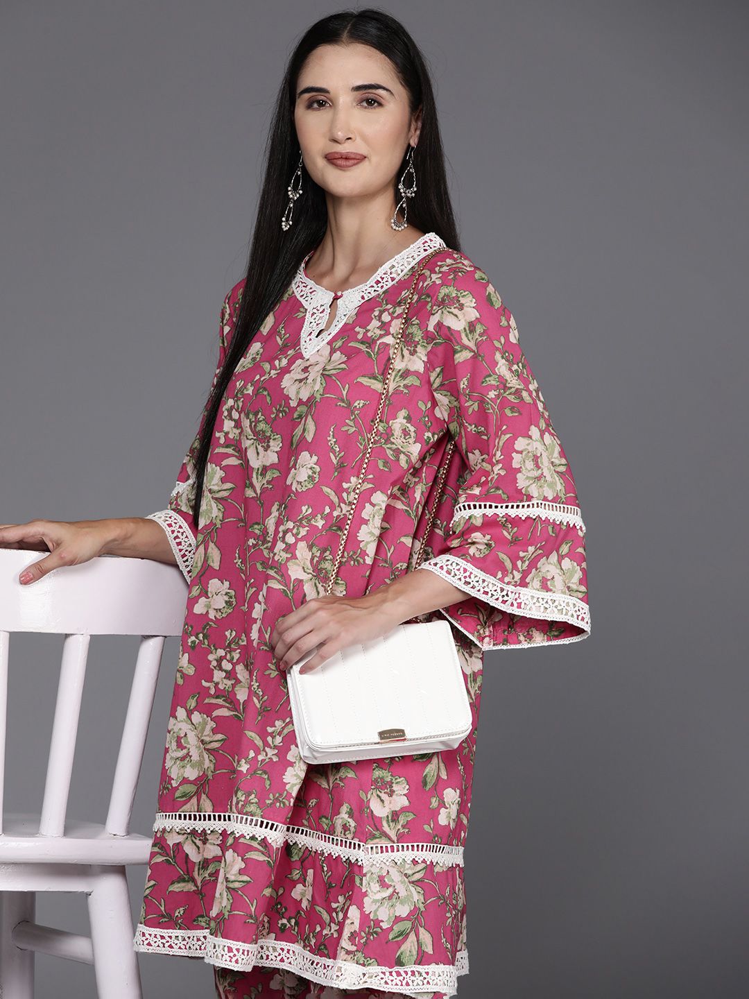 Biba Women Floral Printed Regular Pure Cotton Kurta with Trousers