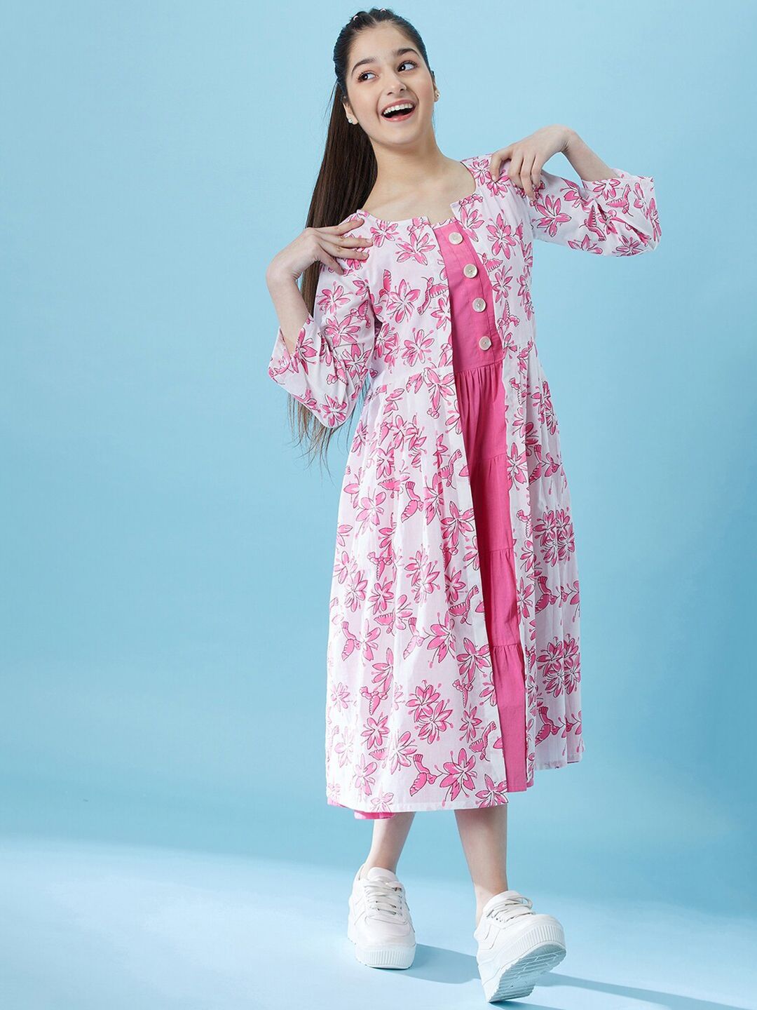 Buy pspeaches Girls Fit And Flare Tiered Cotton Midi Dress With