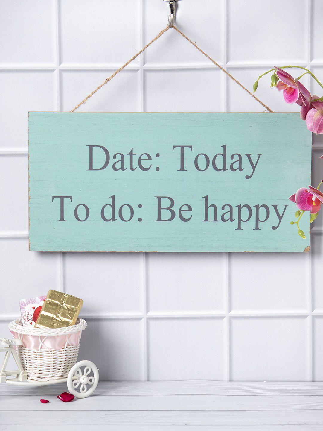 MARKET99 DATE: Today, TO do: Be Happy Wood Matte Hanging Hall Signs and Plaques-7.7In