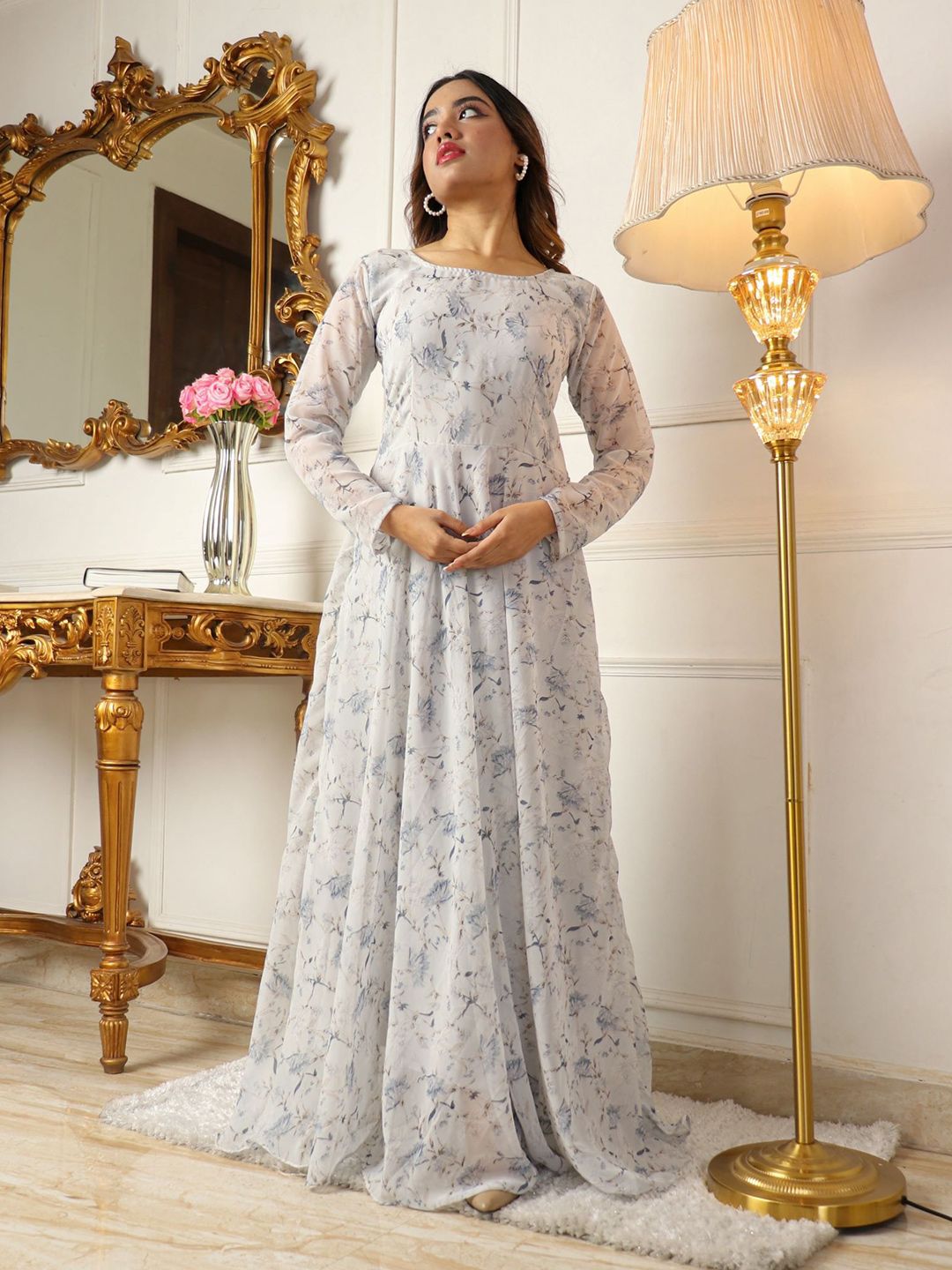 Virah Fashion Multicoloured Floral Georgette Maxi Maxi Dress Price in India