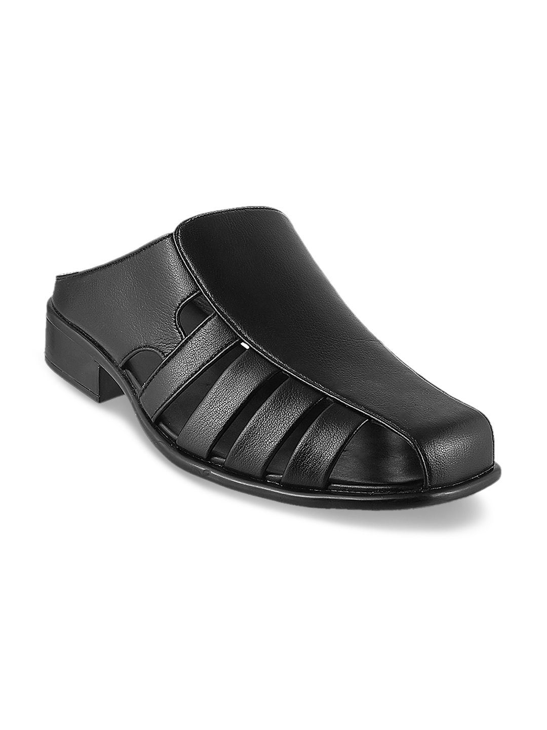 Metro Men Black Leather Sandals
